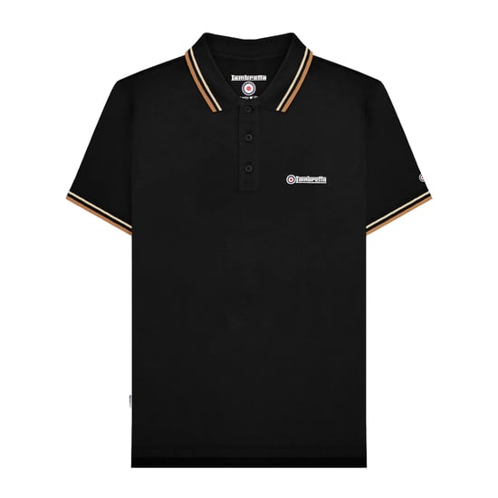Lambretta Heren SS25 Twin Tip Poloshirt (Zwart/hout essen) - Image 1