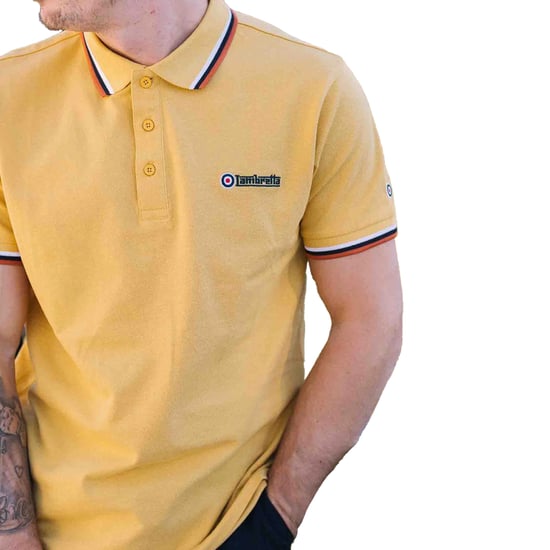 Lambretta Mens SS25 Triple Tipped Polo Shirt (Gold) - Image 3