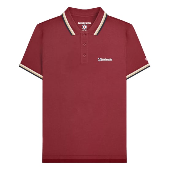 Lambretta Herenpoloshirt met drie punten (Bourgondië/Crème/Navy) - Image 1