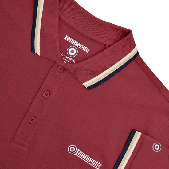 Lambretta Herenpoloshirt met drie punten (Bourgondië/Crème/Navy) - Image 3