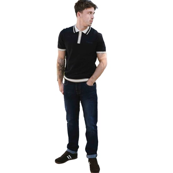 Lambretta Heren SS25 Gebreide Polo met Contrasterende Rand (Marineblauw) - Image 3
