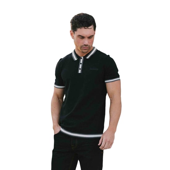 Lambretta Mens Valero Knitted Tipped Short-Sleeved Polo Shirt (Black) - Image 3