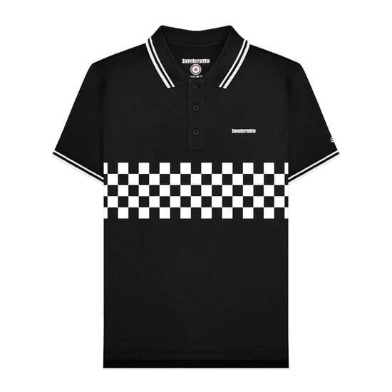 Lambretta Heren SS25 Tweekleurig Gestipt Groot & Lang Poloshirt (Zwart/Wit) - Image 1