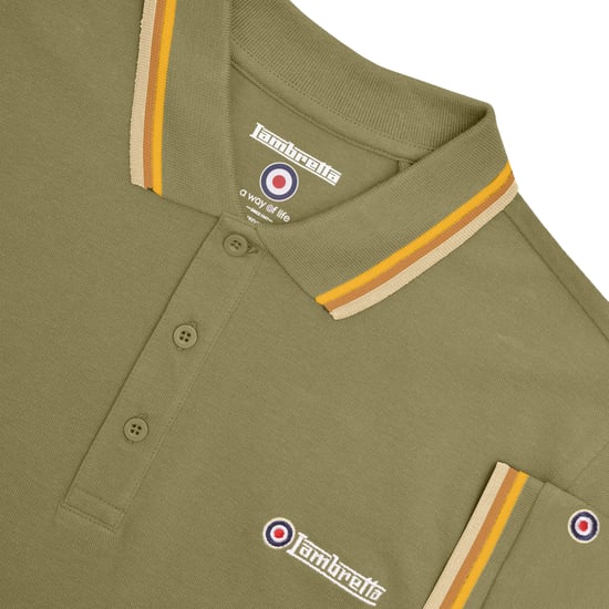 Lambretta Herenpoloshirt met drie punten (Kaki Groen/Tabak/Crème) - Image 3