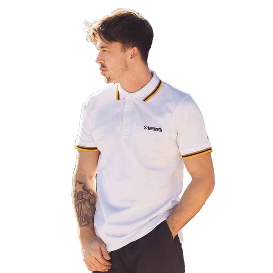 Lambretta Mens SS25 Triple Tipped Polo Shirt (White/Gold) - Image 3