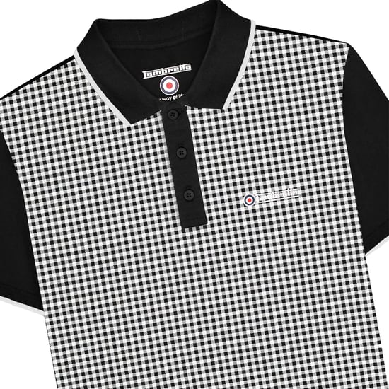 Lambretta Heren Gingham All-Over Print Big & Tall Polo Shirt (Zwart) - Image 3