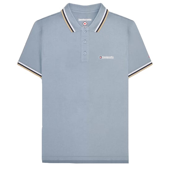 Lambretta Heren SS25 Triple Tipped Groot & Lang Poloshirt (Dusky blauw/wit/navy/crème) - Image 1
