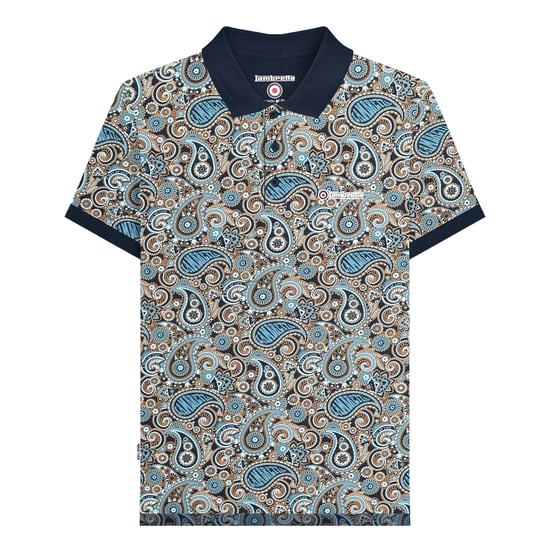 Lambretta Heren SS25 Paisley Gebrand Big & Tall Poloshirt (Marine/rookblauw) - Image 1