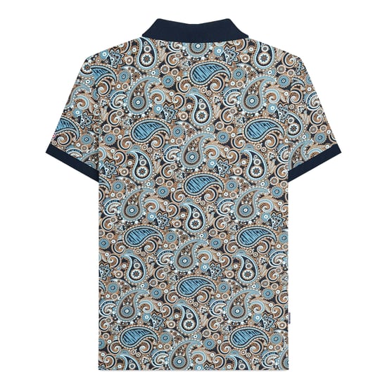 Lambretta Heren SS25 Paisley Gebrand Big & Tall Poloshirt (Marine/rookblauw) - Image 2
