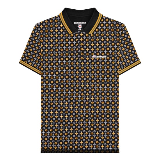 Lambretta Mens SS25 Geometric Polo Shirt (Black/Gold) - Image 1