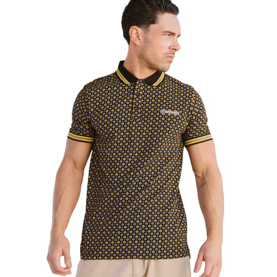 Lambretta Mens SS25 Geometric Polo Shirt (Black/Gold) - Image 3