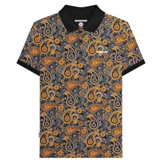 Lambretta Heren SS25 Paisley gemerkt poloshirt (Zwart/Goud) - Image 1