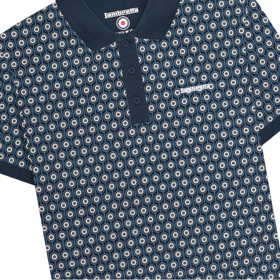 Lambretta Heren Rondel Geometrisch Groot & Lang Poloshirt (Marine / Zilver) - Image 3
