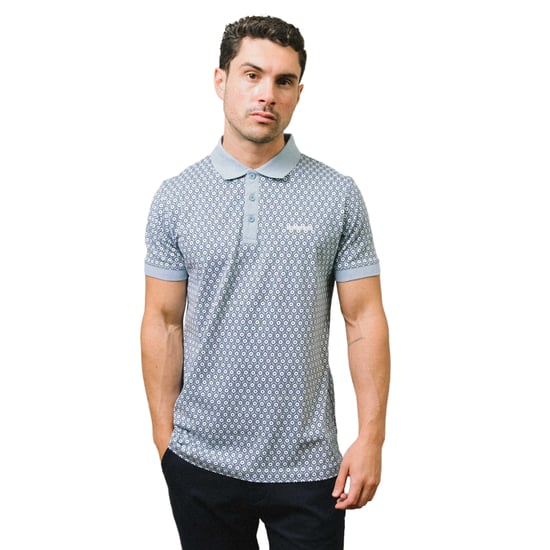 Lambretta Mens AW24 Geometric Polo Shirt (Dusky Blue) - Image 3
