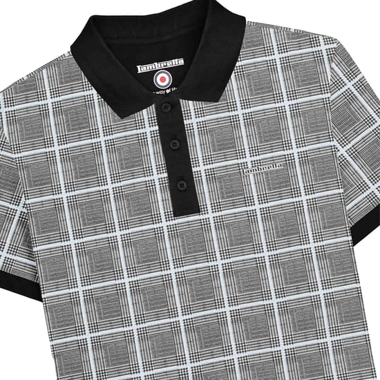 Lambretta Heren SS25 Prins van Wales geruit Big & Tall Poloshirt (Wit) - Image 3