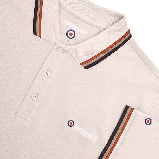 Lambretta Mens SS25 Triple Tipped Polo Shirt (Oatmeal) - Image 2