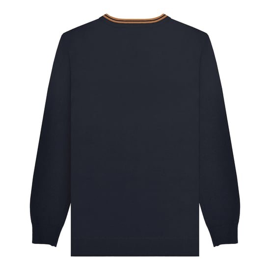 Lambretta Mens Knitted Tipped Jumper (Navy/Tobacco) - Image 2