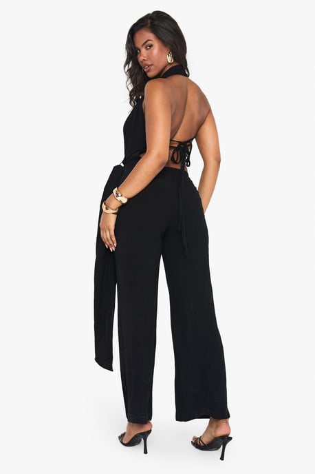 Linen Look Drape Cowl Wrap Jumpsuit - Image 2