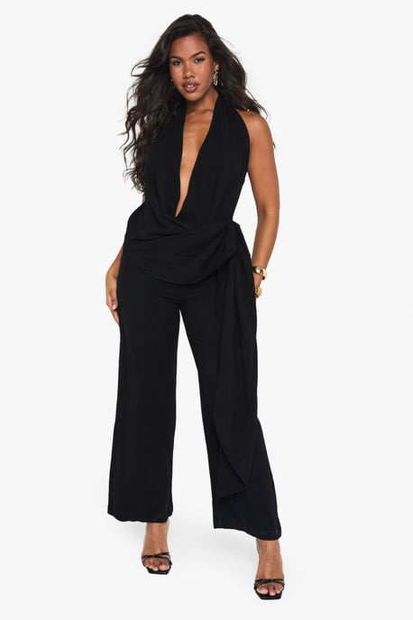Linen Look Drape Cowl Wrap Jumpsuit - Image 3