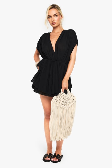 Cheesecloth Plunge Layered Playsuit - Image 3