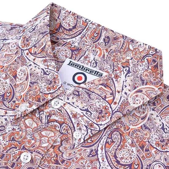 Lambretta Heren Paisley Overhemd met korte mouwen (Roest/Wit) - Image 3