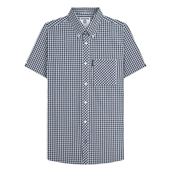 Lambretta Heren SS25 Gingham Overhemd (Marine/ Wit) - Image 1