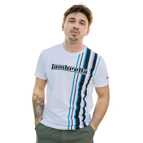 Lambretta Heren SS25 Racing Stripe T-shirt (Wit/Navy/Azure) - Image 3
