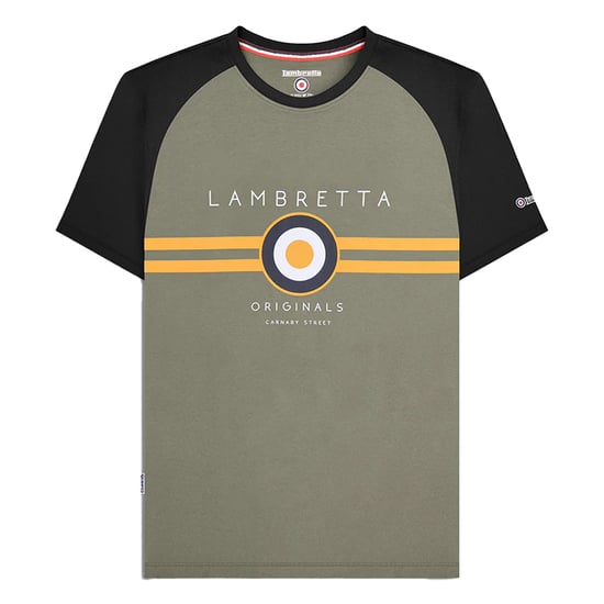 Lambretta Heren SS24 Target Raglan T-shirt (Zwart/Goud/Kaki Groen) - Image 1