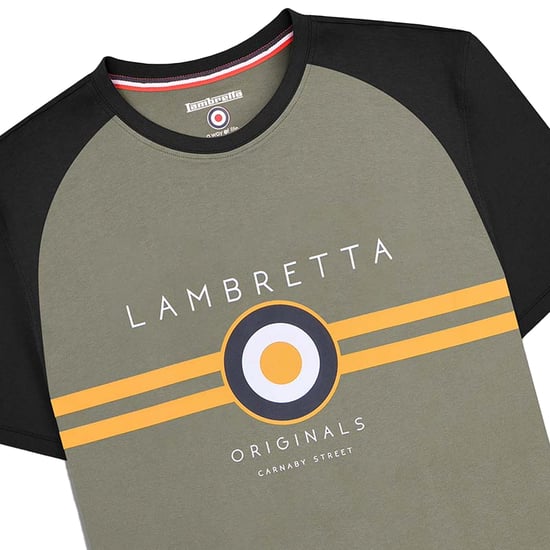 Lambretta Heren SS24 Target Raglan T-shirt (Zwart/Goud/Kaki Groen) - Image 2