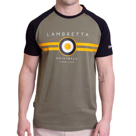 Lambretta Heren SS24 Target Raglan T-shirt (Zwart/Goud/Kaki Groen) - Image 3