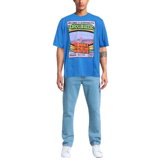 Dsquared2 Double Pipeline Masters Design Skater Fit blå T-shirt - Image 3
