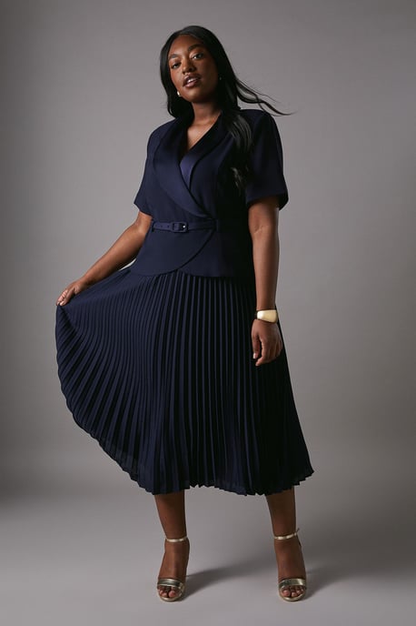 Plus 2 In 1 Wrap Dress With Pleated Skirt - Image 1