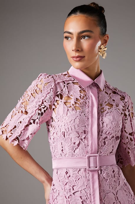 Lace Shirt Dress With Short Sleeves - Image 3