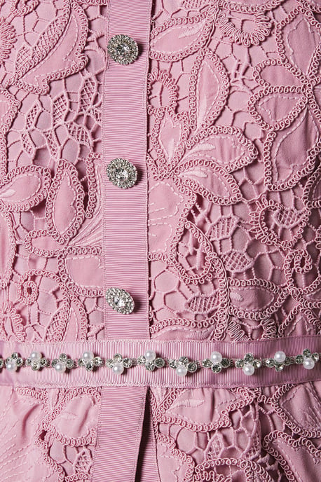Lace Top Pleat Skirt Jewel Button Dress - Image 5