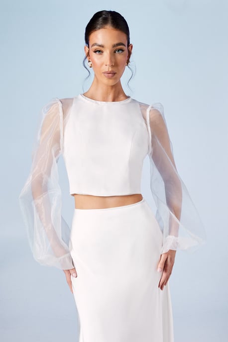 Blouson Sleeve Organza Bridal Top - Image 1