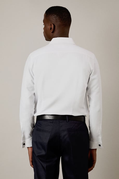 White Textured Double Cuff Tailored Fit Shirt - Image 3