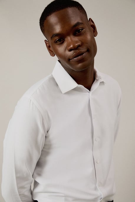White Textured Double Cuff Tailored Fit Shirt - Image 4