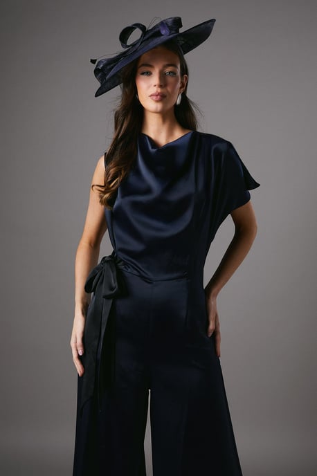 Tie Side Satin Drape Wide Leg Jumpsuit - Image 2
