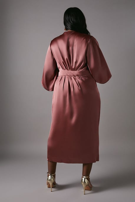 Plus Satin Pleat Front Midi Wrap Dress - Image 5