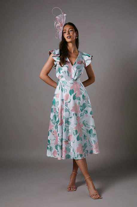 Jacquard Ruffle Sleeve Prom Dress - Image 1