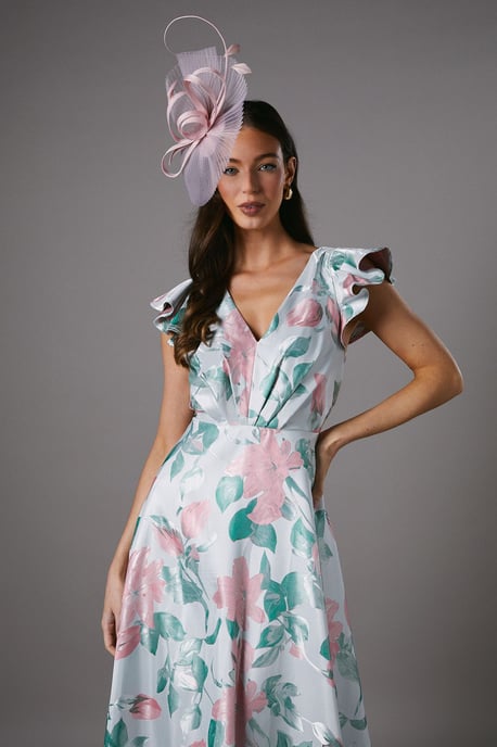 Jacquard Ruffle Sleeve Prom Dress - Image 2