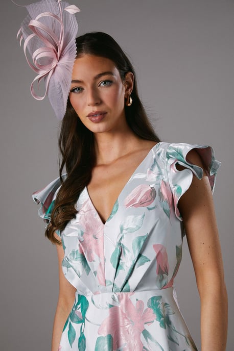 Jacquard Ruffle Sleeve Prom Dress - Image 3