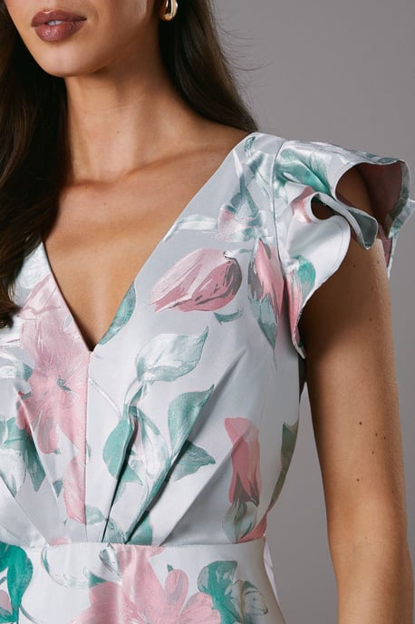 Jacquard Ruffle Sleeve Prom Dress - Image 4