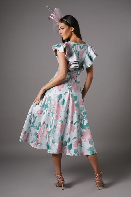 Jacquard Ruffle Sleeve Prom Dress - Image 5