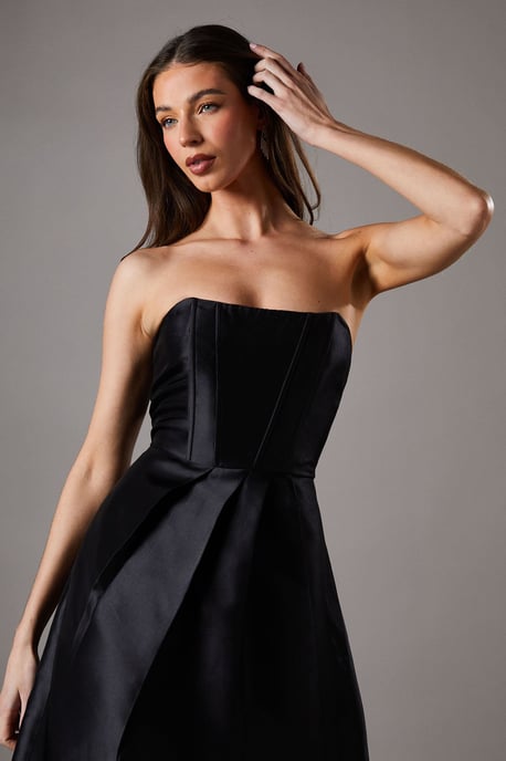 Corset Detail Twill Black Maxi Dress - Image 2