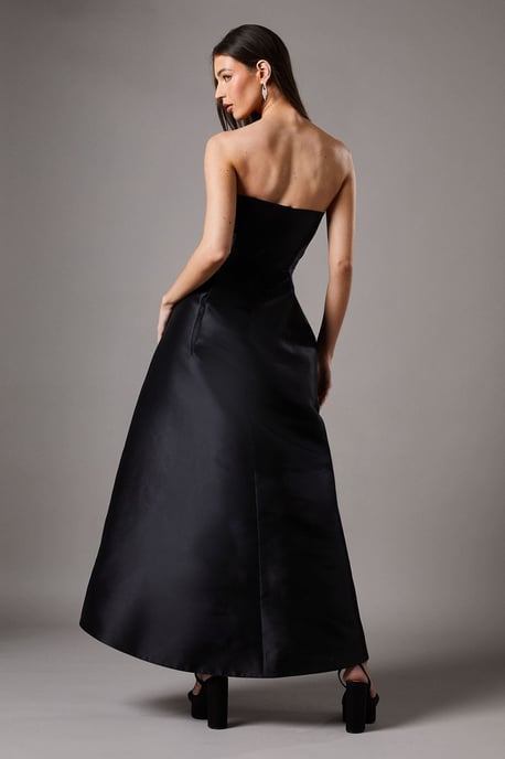 Corset Detail Twill Black Maxi Dress - Image 3