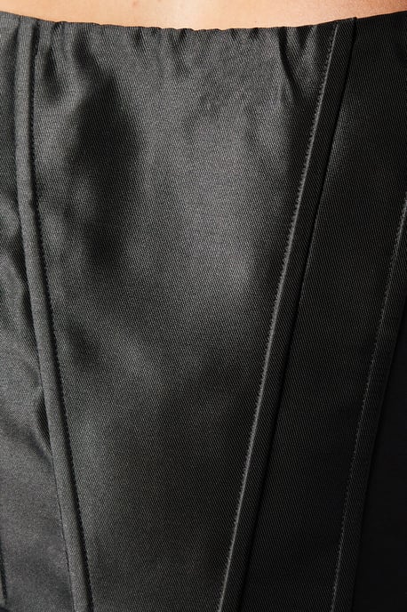 Corset Detail Twill Black Maxi Dress - Image 5