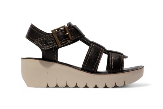 Fly London Dames YUDD236FLY Zwarte Mousse Leren Sandalen Espadrille Platform Wedges - Image 1