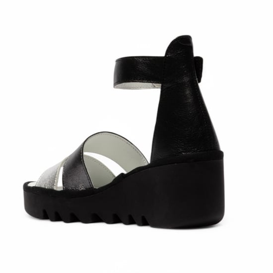Fly London Dames BONO290FLY Zilver Zwart Idra Leren Sandalen Espadrille Wedges - Image 3