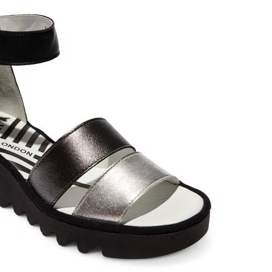 Fly London Dames BONO290FLY Zilver Zwart Idra Leren Sandalen Espadrille Wedges - Image 4